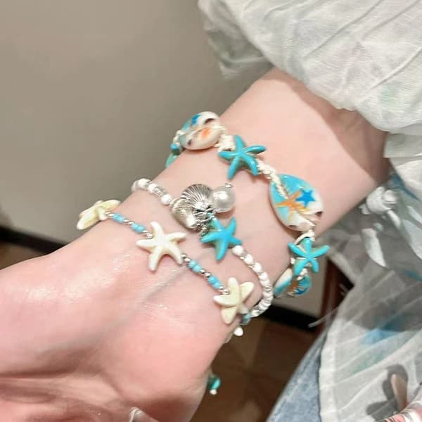 Ocean Starfish Shell Pärlarmband Boho Strandarmband För Kvinnor A1