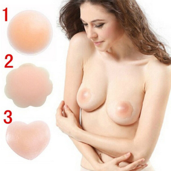 1 par självhäftande silikonbröstbehå Kronblad Hjärta Nipple Cov Nude 1-Round:6*6CM