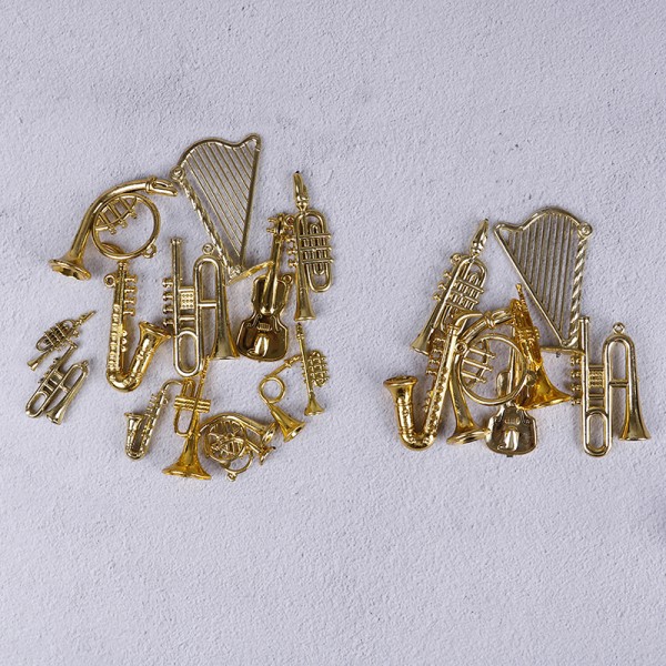 Mini plastik musikinstrument Guld juletræ hængende Xma Golden 7Pcs