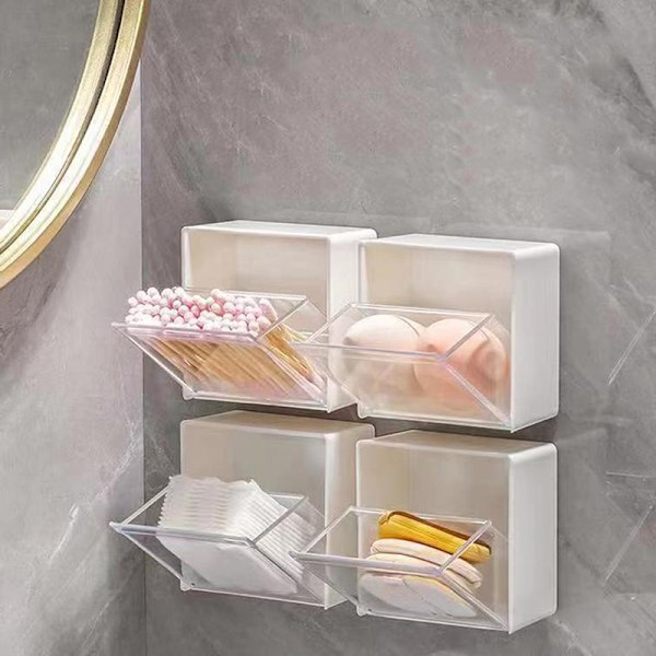 Väggmonterad förvaringslåda Clamshell Design Plast Bomullspinne S White