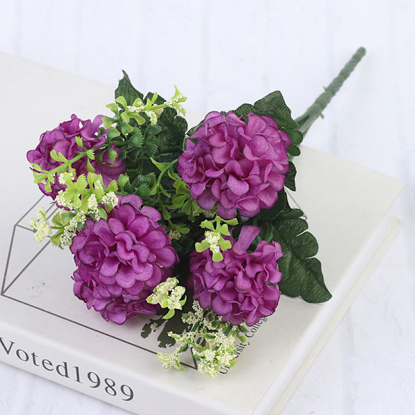 1 bukett 5 huvuden Hortensia Silk Flower Artificiell blomma Holdi Purple one size
