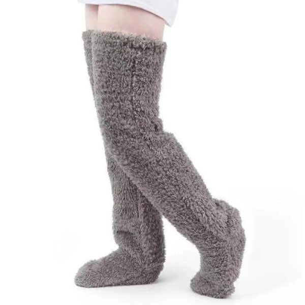 Over Knee High Fuzzy Long Socks Plyschstrumpor Benvärmare Vinn Brown one size