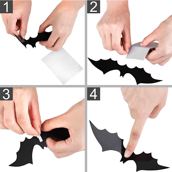 12 kpl Halloween-koristetta 3D musta PVC-lepakko Halloween-juhlat one size
