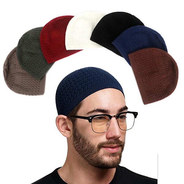Afslappet Strikket Muslimsk Mænds Bønnehuer Vinter Varme Beanies Hat I Army green