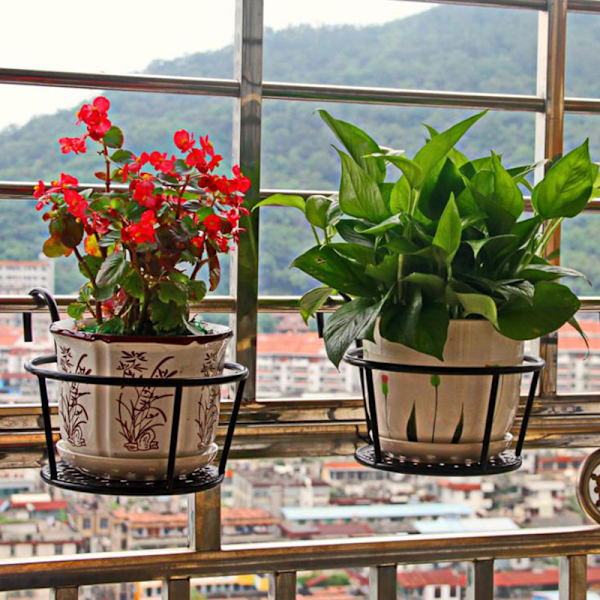 Udendørs hængende kurv jernstativer Hegn Balkon Rund Blomst P White onesize