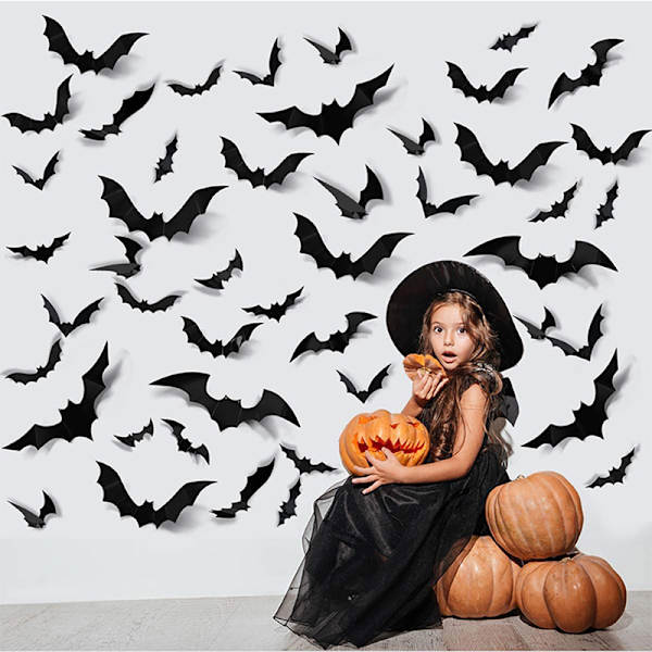 12 kpl Halloween-koristetta 3D musta PVC-lepakko Halloween-juhlat one size