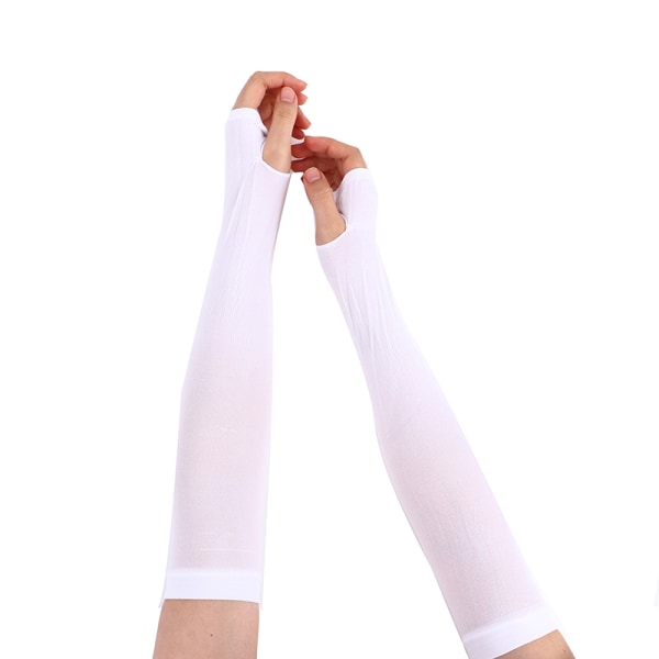 Ice Silk Sleeve Cuff Arm Uv Sun Protect AntiSlip Summer Outdoo White One Size
