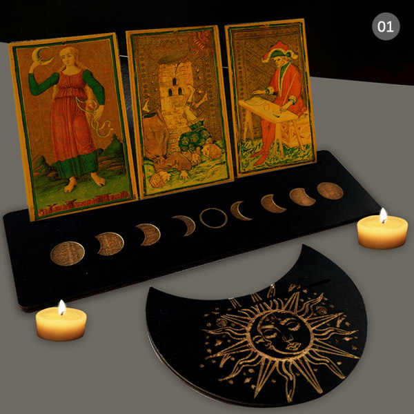 2/4st Trä Tarotkortställ för Witch Divination Tools Displ Gold 1