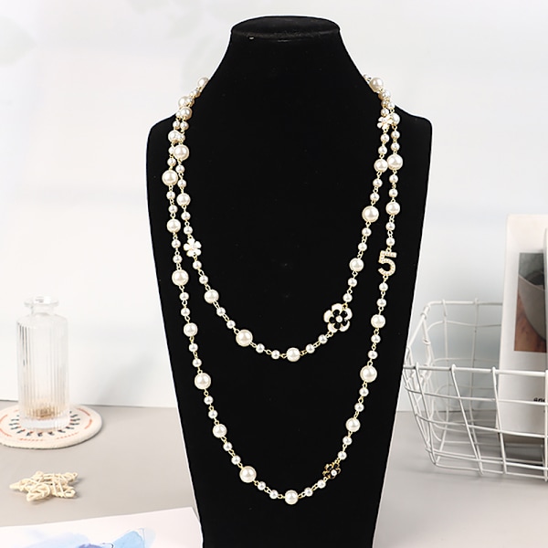 Klassisk utsökt pärl-lång tröj-halsband Mode Damdel A5