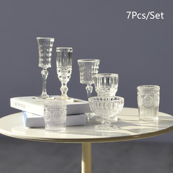 7 Stk 1:6 Dukkehus Miniatyr Vannkopp Vinglass Champagne Gla Transparent One Size