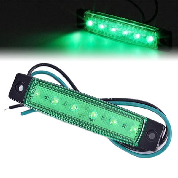 2PC 12V 6LEDS Lastbils sidomarkeringsindikator Låg led släpvagnsljus Green 2Pcs