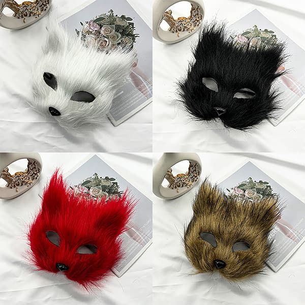 1 st Räv Mask Pälsig Halv Ansikte Simulerad Djur Katt Mask Halloween White