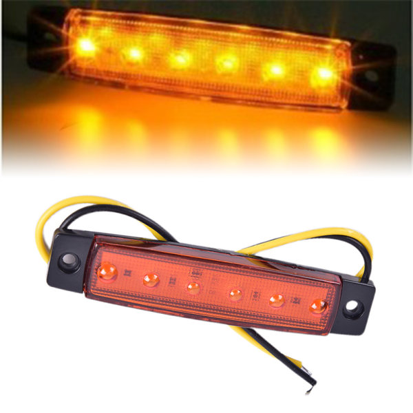 2PC 12V 6LEDS Lastebil Side Marker Indikator Lav Led Tilhenger Lys Yellow 2Pcs