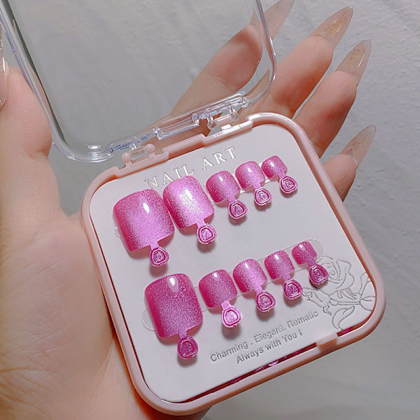 10 stk/æske Cat Eye Toe Falsk Negle Kort Firkantet Tryk på Negle fo Rose red onesize