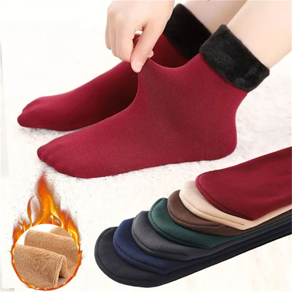 Winter Warm Thicken Thermal Socks Seamless Sock Plus Velvet Flo Wine red ONESIZE