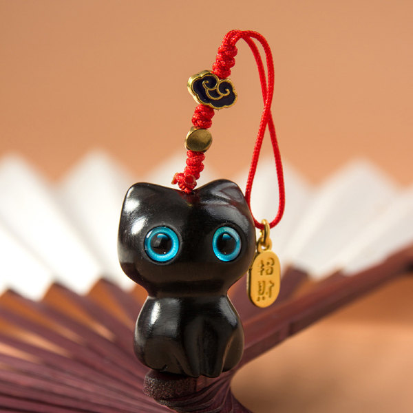 Wooden Cat Keychain Cat Keychain e Mobiltelefon Chain Wooden Pe Black 2