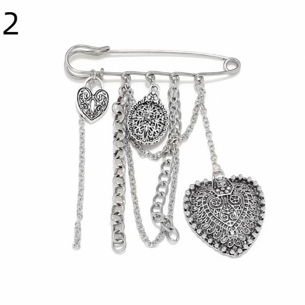 Perlehjerte Kjede Brosje Trendy Multi Element Retro Pin Tilbehør 2