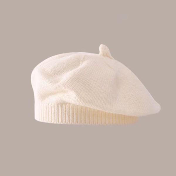 Mode Baby Strikket Beret Hat Ensfarvet Børns Varmt Ud Beige