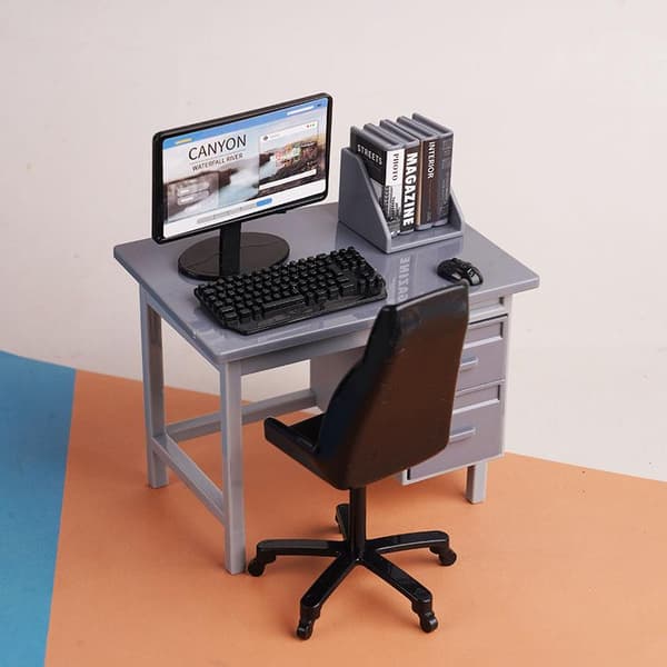 1 sæt 1/12 dukkehus miniature computer tastatur skrivebordsstol sæt White