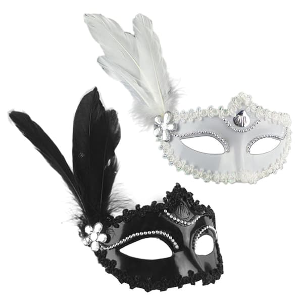 Fjerperlemaske Halloween Fest Maskerade Hvid Sort Øje M Black