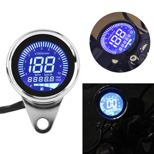 Universal Motorsykkel Digital LED LCD Kilometerteller Speedometer Tacho Silver