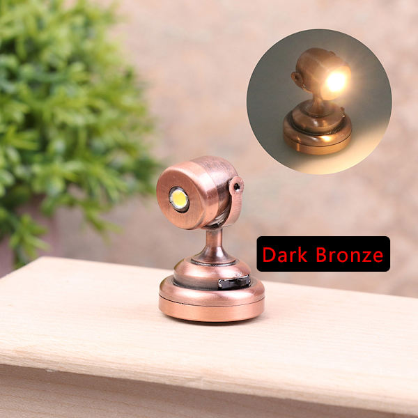1:12 Dukkehus Miniature LED Lampe Væglampe Radium Spotlight m/ Dark Bronze one size