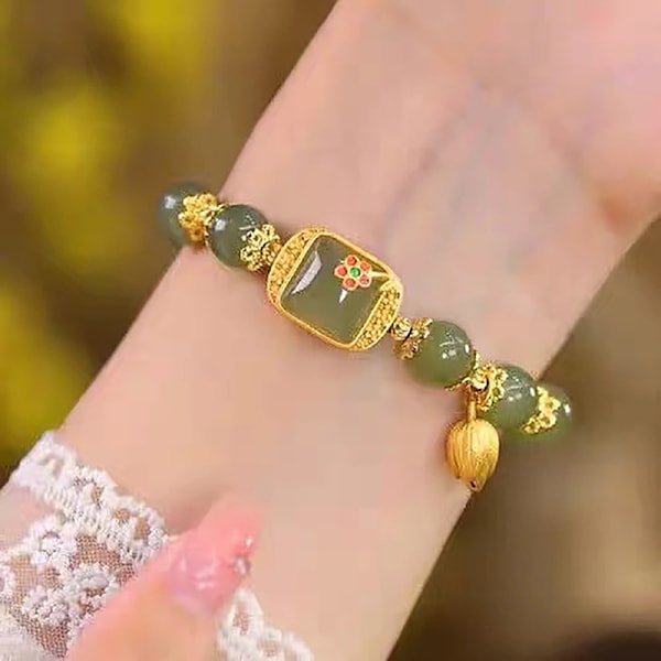 Stil Imiterar Hetian Jade Armband Kvadrat Socker Lotus Pärlor One Size