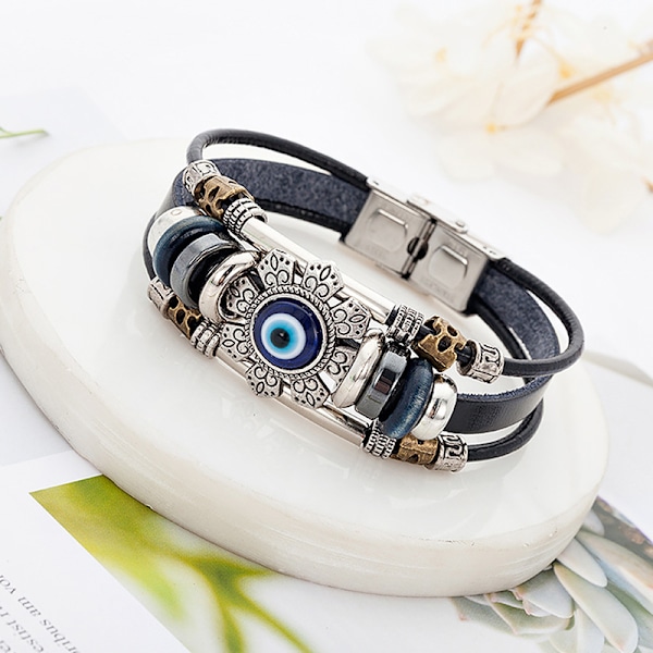 Lucky Eye Turkish Evil Eye Bracelets Punk Multilayer Leather Ha onesize