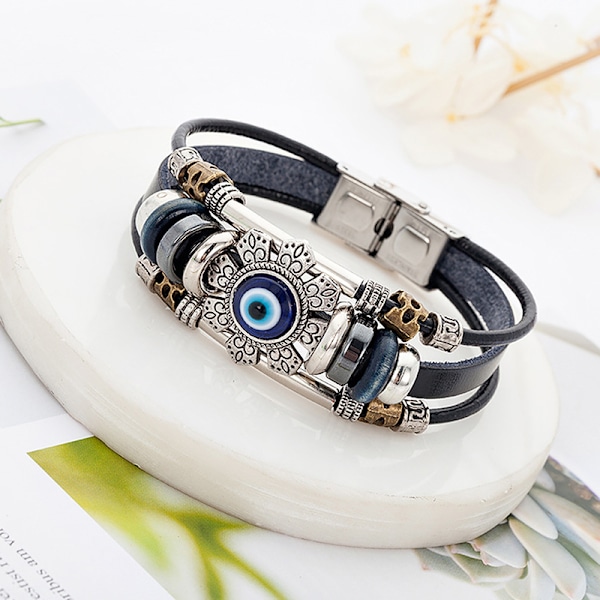 Lucky Eye Tyrkisk Onde Øje Armbånd Punk Multilayer Læder Ha onesize