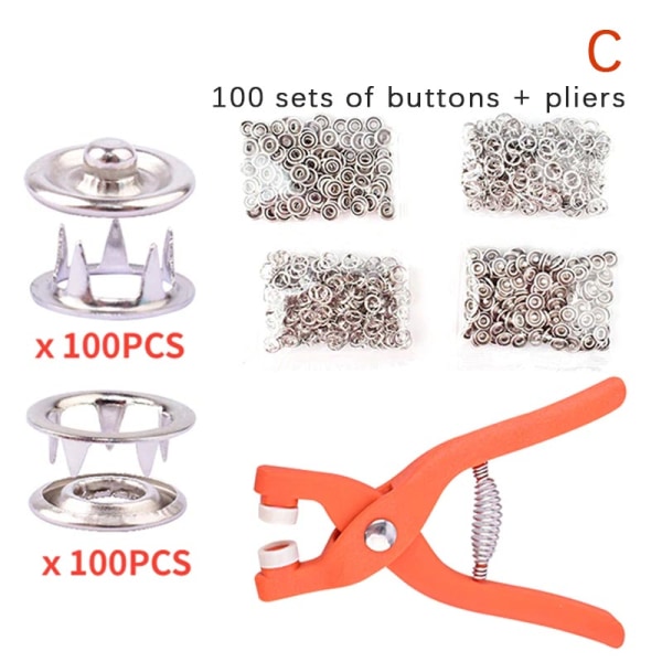 50/100ST Tångverktyg Metallsömnadsknappar Femklosspänne Meta C one size