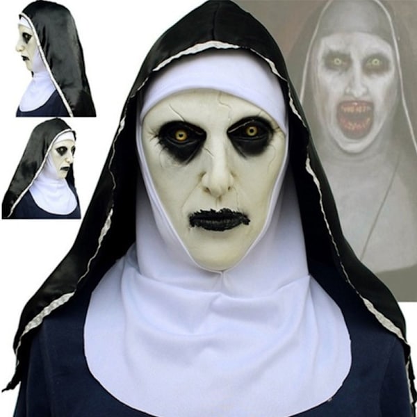 The Horror Nun Latex Mask w/Headscarf Valak Cosplay för Hallow White onesize