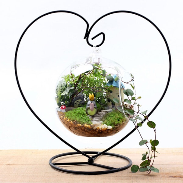 Svart hjärtformad järnhängande glasvas Terrariumställ Hol Black one size
