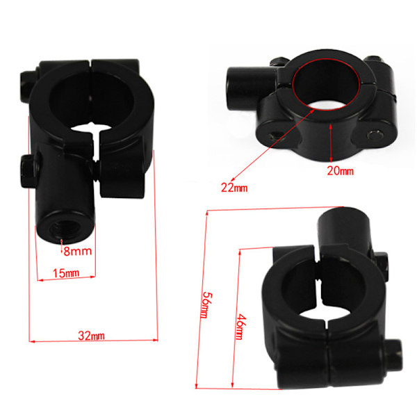 2 Stk Motorcykel Rearview Styr Spejl Mount Holdere Adapter Black 2Pcs