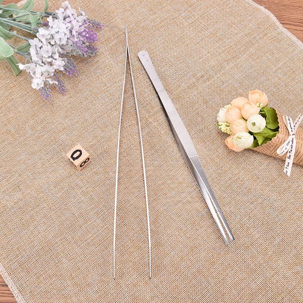 Hopeaa ruostumatonta terästä pitkät pihdit Suorat pinsetit keittiöön Sliver 25cm