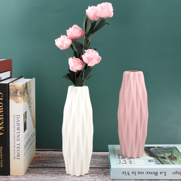 Kukkamaljakko koristeet kotiin muovimaljakko Valkoinen jäljitelmä keramia Pink 7*21cm