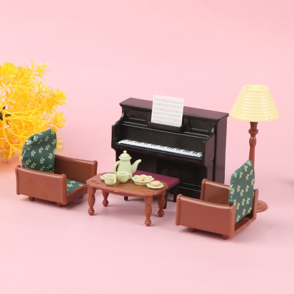 1 Sæt 1:12 Dukkehus Mini Piano Sofa Bordlampe Teaset Dessert F one size