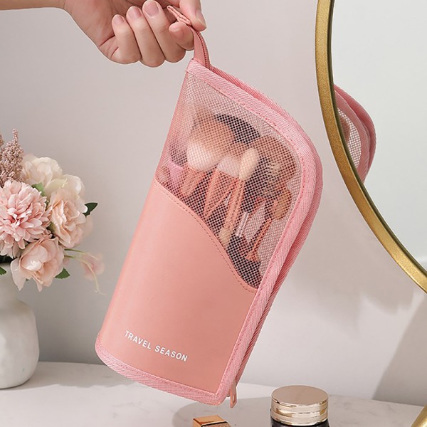 1 kpl jalusta naisten kosmetiikkalaukku, kirkas vetoketjullinen meikkilaukku Trave Pink onesize