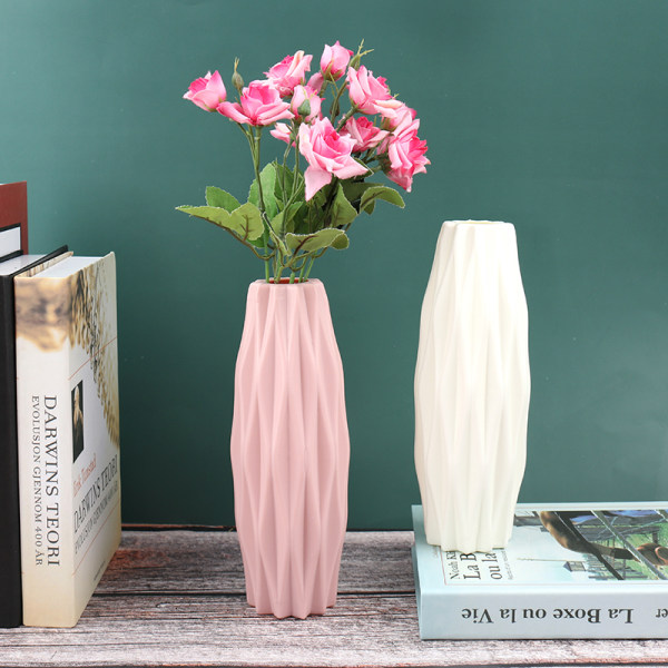 Kukkamaljakko koristeet kotiin muovimaljakko Valkoinen jäljitelmä keramia Pink 7*21cm