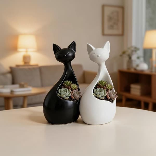 Nordisk minimalistisk blomkruka kattformad 3D-printad kattblomma Black