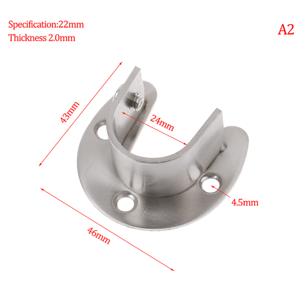 19/22/25/32 mm Garderobsfäste Rostfritt stål Stångsocket Flang Silver A2