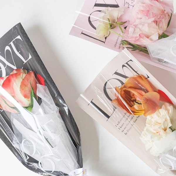 20 stk. LOVE Transparent Rose Enkeltpose Buket Emballageposer Black