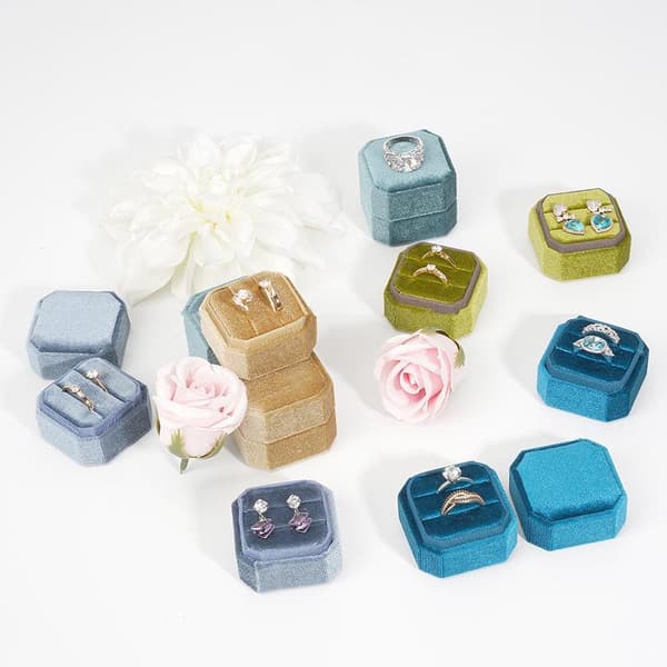 Sammet Ring Box Dubbel Ring Box Med Avtagbart Lock 2 Fack Okt A2