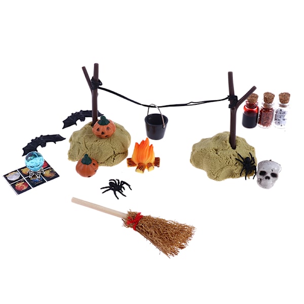 1Set 1:12 Dockhus Halloween Skräck Dekor Leksak Fladdermus Skalle Kvast one size