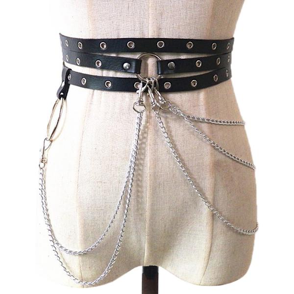 Punk kvinnor konstlädersele Strumpeband Bältesrem Midjeband Bin Black One Size