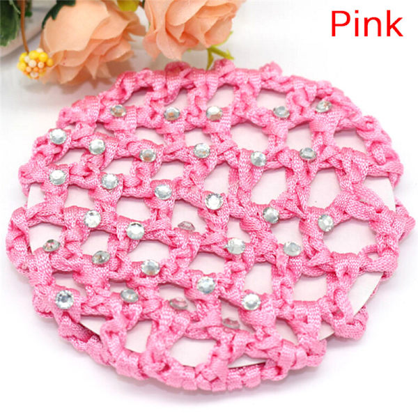 Kvinder Bun Cover Snood Hår Net Ballet Dans Skøjteløb Hæklet Chi Pink One Size