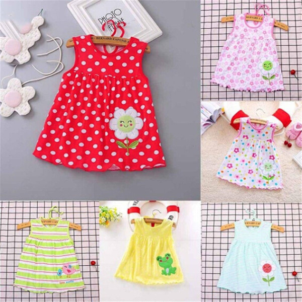 Newborn Baby Bomuldskjole Almindelig ærmeløs A-line pigekjole style 1 A2
