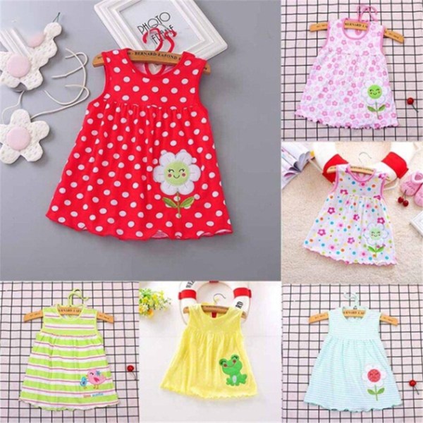 Newborn Baby Bomuldskjole Almindelig ærmeløs A-line pigekjole style 3 A4