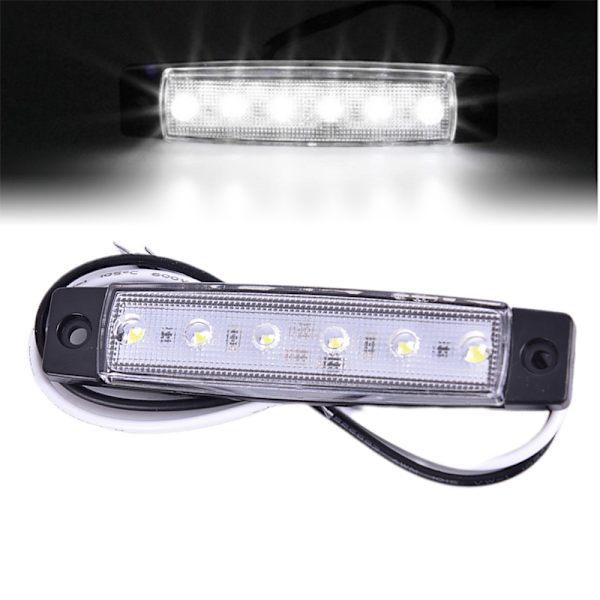 2PC 12V 6LEDS Lastbils sidomarkeringsindikator Låg led släpvagnsljus White 2Pcs