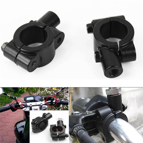 2 Stk Motorcykel Rearview Styr Spejl Mount Holdere Adapter Black 2pcs