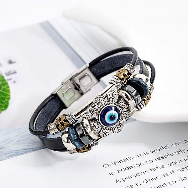 Lucky Eye Tyrkisk Onde Øje Armbånd Punk Multilayer Læder Ha onesize